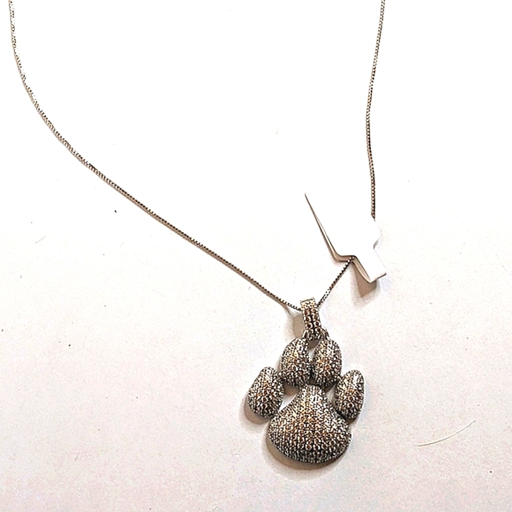 Vintage Signed 925 BBJ Spinel Pave‎ Paw Pendant Necklace